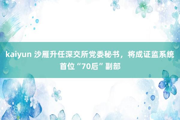 kaiyun 沙雁升任深交所党委秘书，将成证监系统首位“70后”副部